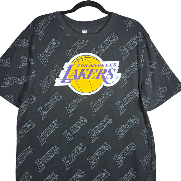 NBA Los Angeles Lakers T Shirt Mens Large Black All Over Print Logo Graphic Tee - Picture 2 of 10